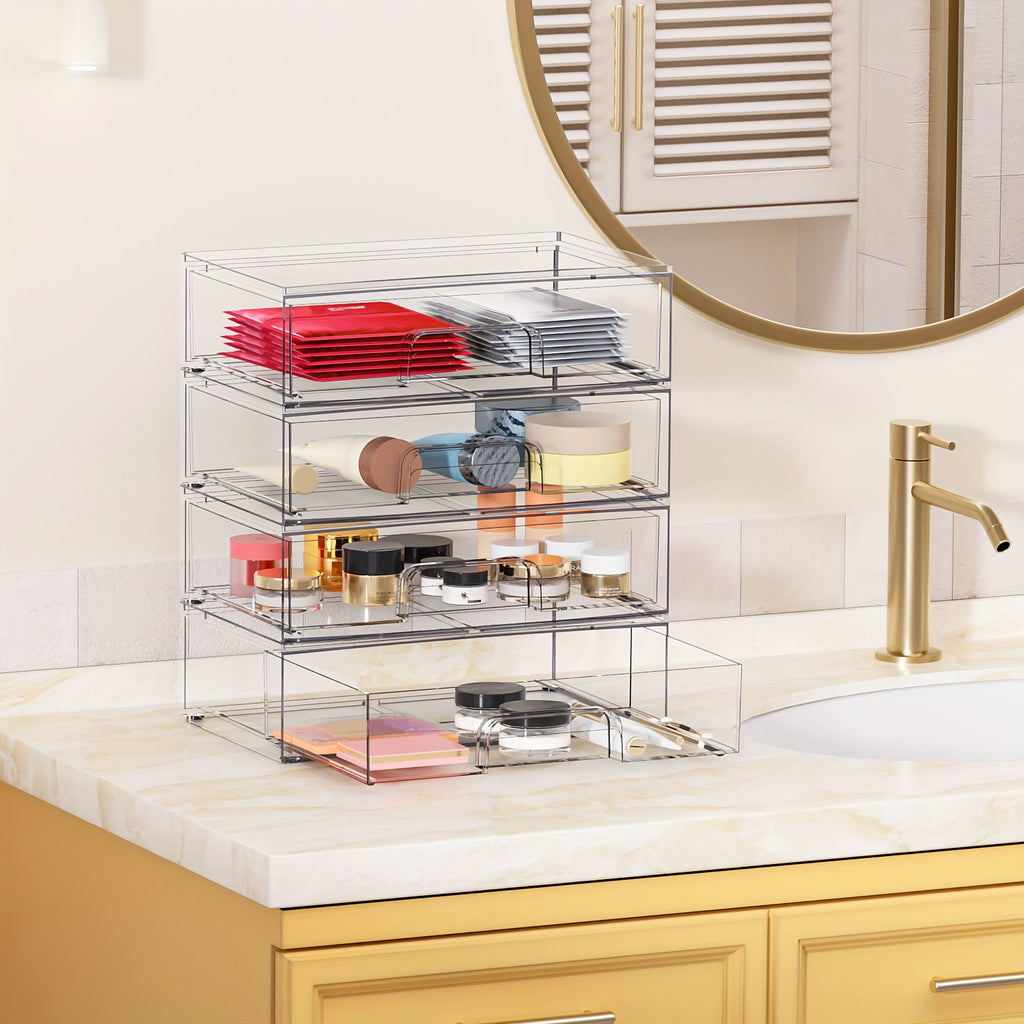 Heavy-Duty 4 Pack Pull-Out Cabinet Organizer – smooth-access cabinet organization, 12 1inch Weight Clear Stackable Storage Drawers 4 Pack Acrylic Plastic Organizers Bins For, designed for American homes, daily convenience and practical gifting