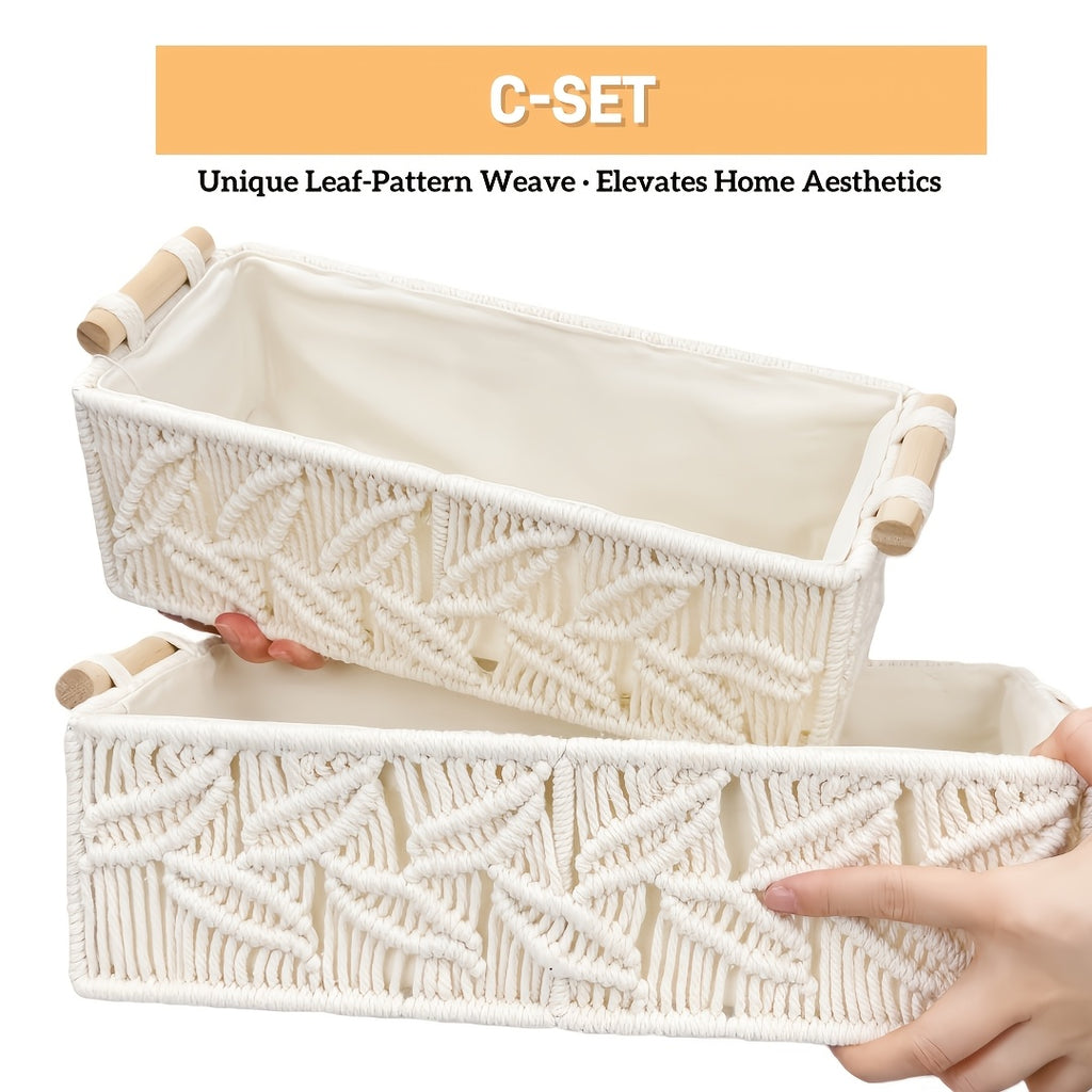 Premium 2pcs Adjustable Home Storage Rack – durable multi-purpose storage, 2pcs Bohemian Handmade Macrame Storage Basket Set with Handles Multipurpose Organizer for Food Jewelry, designed for American homes, daily convenience and practical gifting