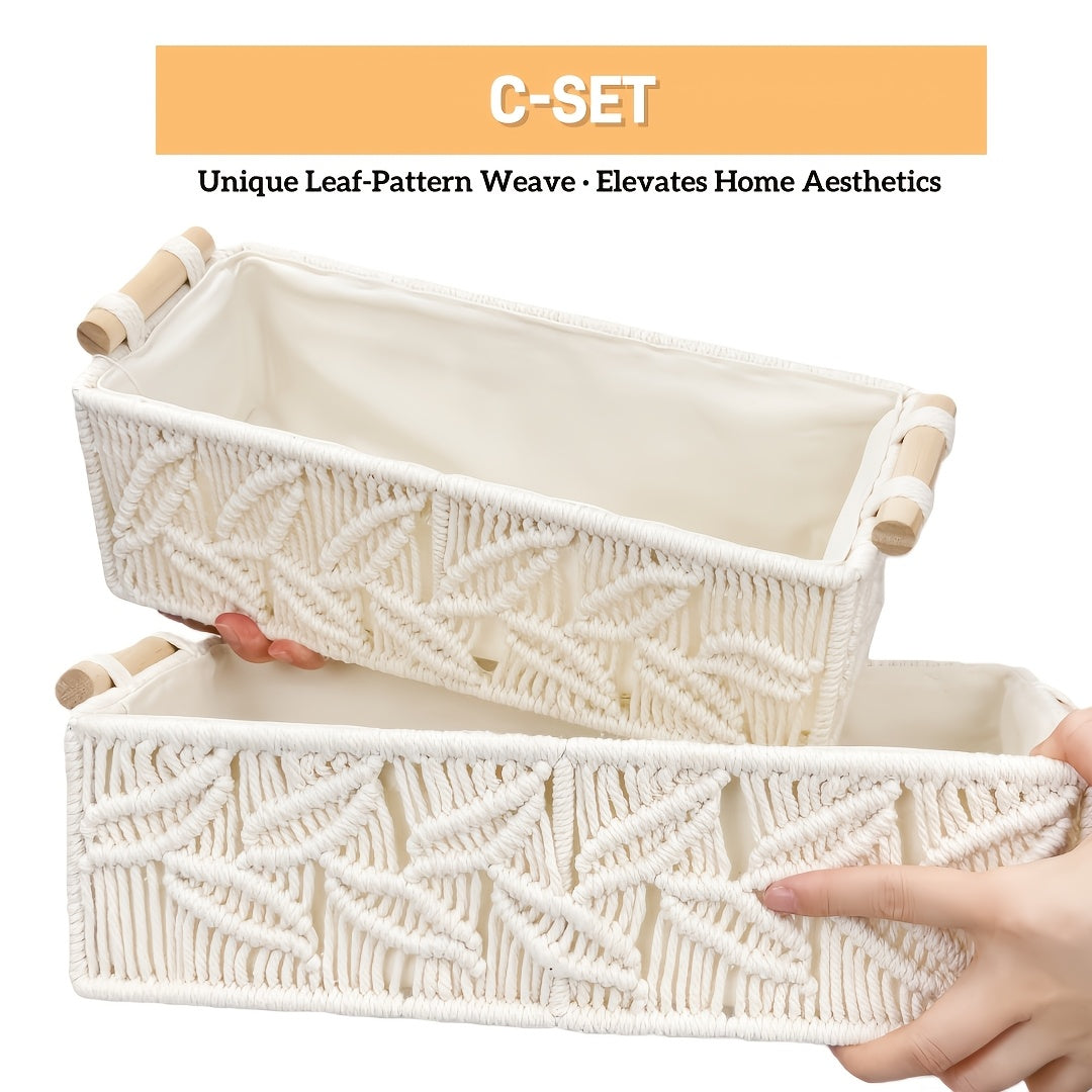 Premium 2pcs Adjustable Home Storage Rack – durable multi-purpose storage, 2pcs Bohemian Handmade Macrame Storage Basket Set with Handles Multipurpose Organizer for Food Jewelry, designed for American homes, daily convenience and practical gifting