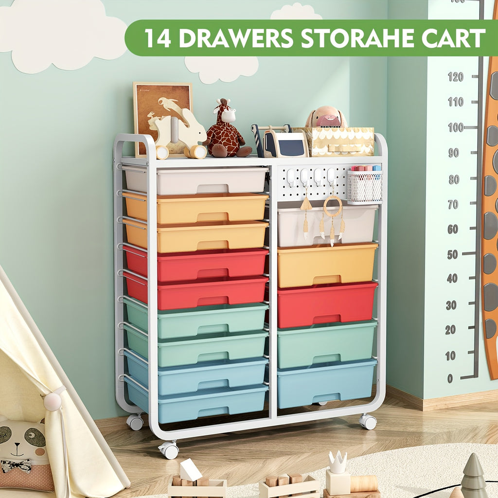 Space-Saving Pull-Out Cabinet Organizer – smooth-access cabinet organization, TOOLF 14-Drawer Rolling Storage Cart with Tabletop Pegboard Mobile Utility Cabinet on Wheels -, designed for American homes, daily convenience and practical gifting