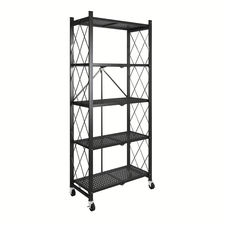 Storage Rack – 3 4 5 Layer Storage Rack No Installation Folding Storage Rack with Wheels Can