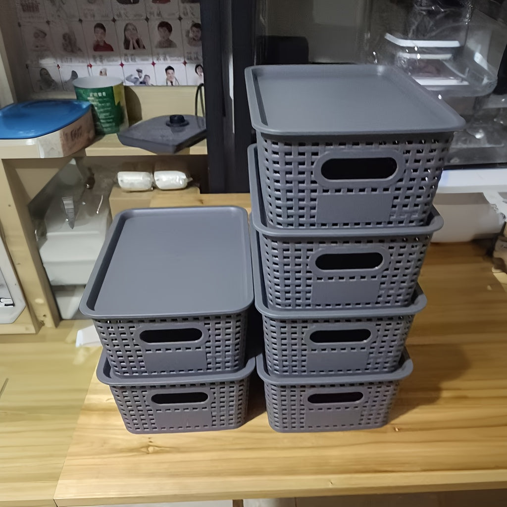 Storage Bins – 6/10 Pack Plastic Storage Baskets with Lids, Storage Boxes for Organization, Stack