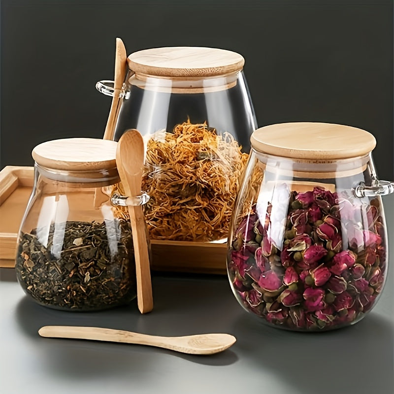Premium 2pcs Airtight Storage Jar Set – clear reusable pantry storage, 2pcs Large Capacity Clear Glass Snack Storage Container with Scoop Lid Multi-Purpose Sealed Tea, designed for American homes, daily convenience and practical gifting