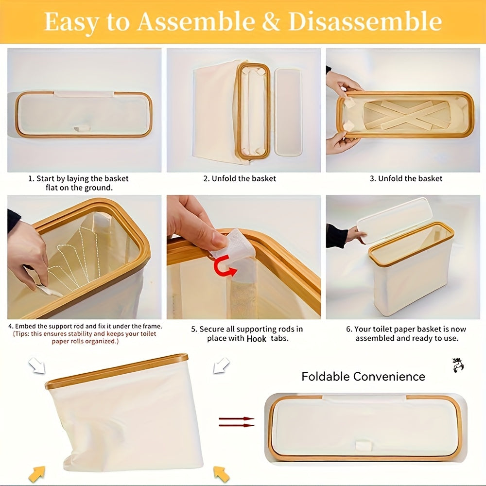 Space-Saving Stackable Home Storage Bins – portable space-saving storage, Bamboo Toilet Paper Holder with Lid - Foldable Bathroom Storage Box Independent Organizer That, designed for American homes, daily convenience and practical gifting