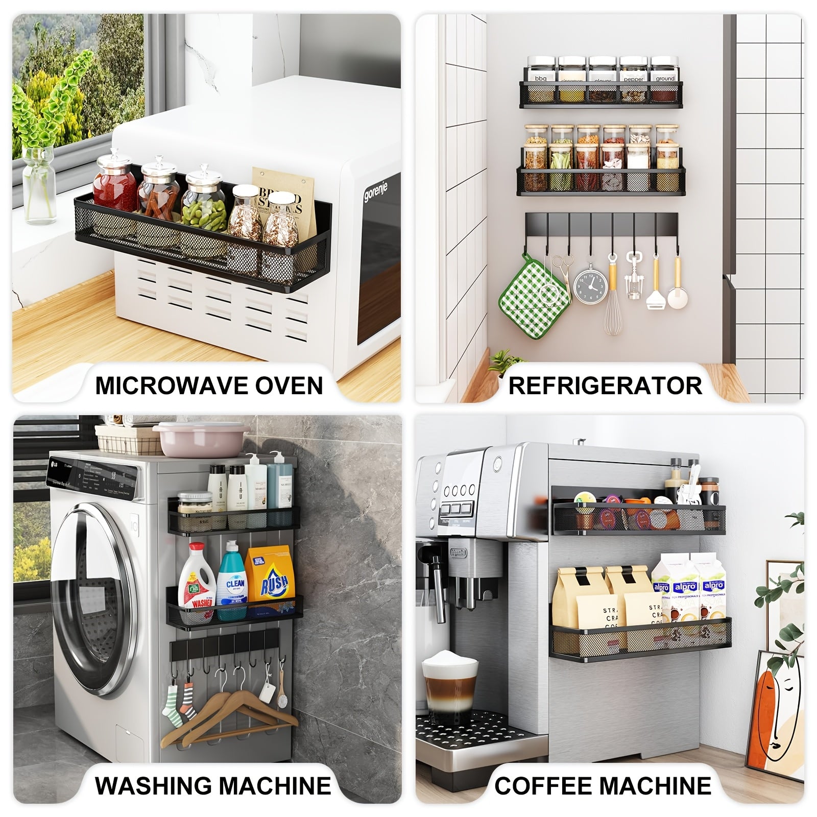 Modern 2/4 Pack Adjustable Home Storage Rack – durable multi-purpose storage, 2 4 Pack Magnetic Spice Rack For Refrigerator Magnetic Shelf Fridge Magnet Organizer Magnetic, designed for American homes, daily convenience and practical gifting