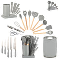 19pcs Silicone Kitchenware Knife Sets, Kitchen Accessories, Made Of Heat Resistant Food Grade Silicone And Wooden Handles Kitchen Gadgets Tools Set Nonstick Cookware, Perfect Easter & Mother's Day Gifts for Home Kitchen, Kitchen Gadgets Set