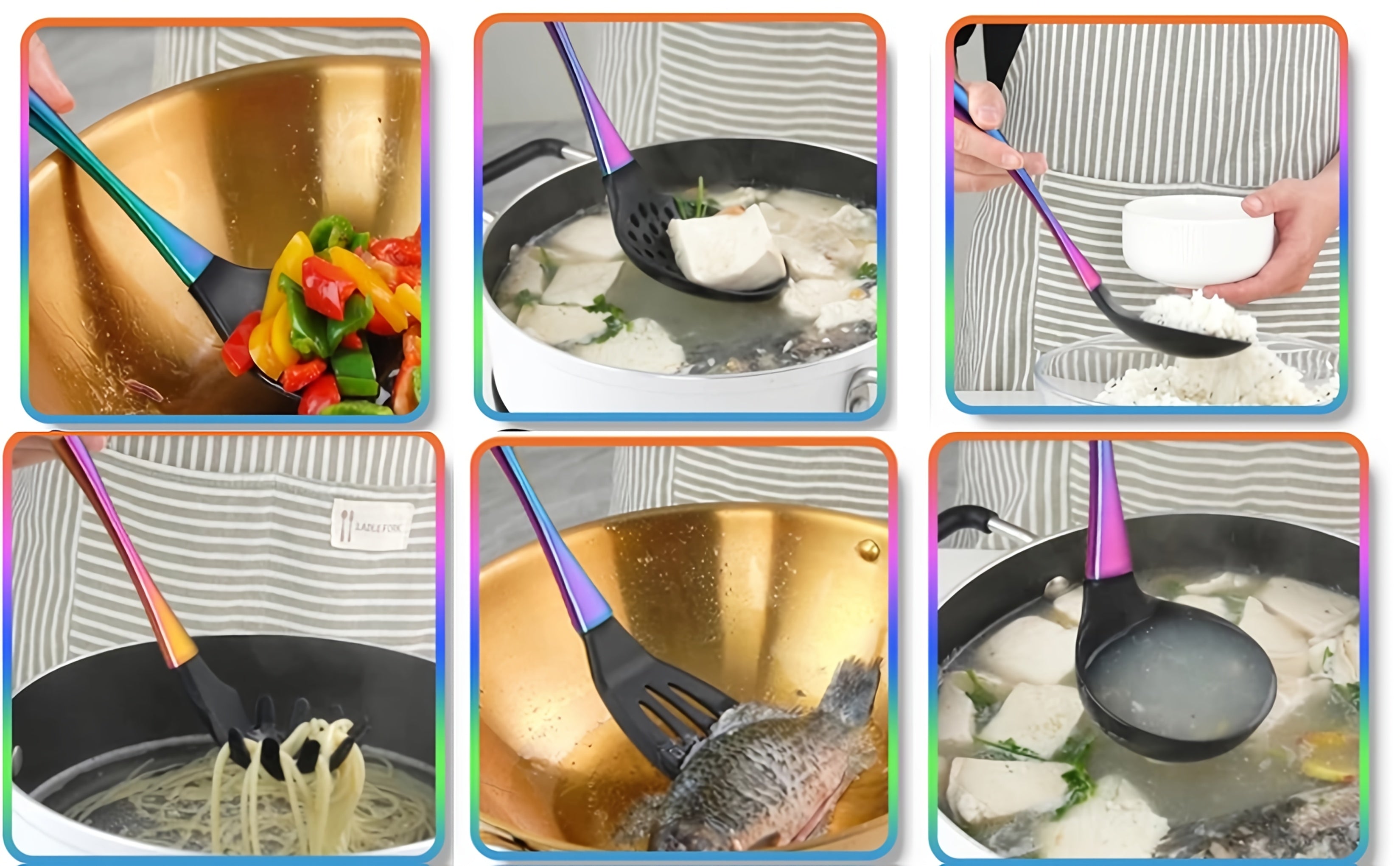 9pcs Silicone Cooking Utensils, Rainbow Kitchen Utensils Set, Titanium Cooking Utensils Set with Stainless Steel Handle, Silicone Spatula, Heat Resistant Silicone Utensils for Cooking, Non-Stick Spatula Set, Ladle with Stainless Steel Handle