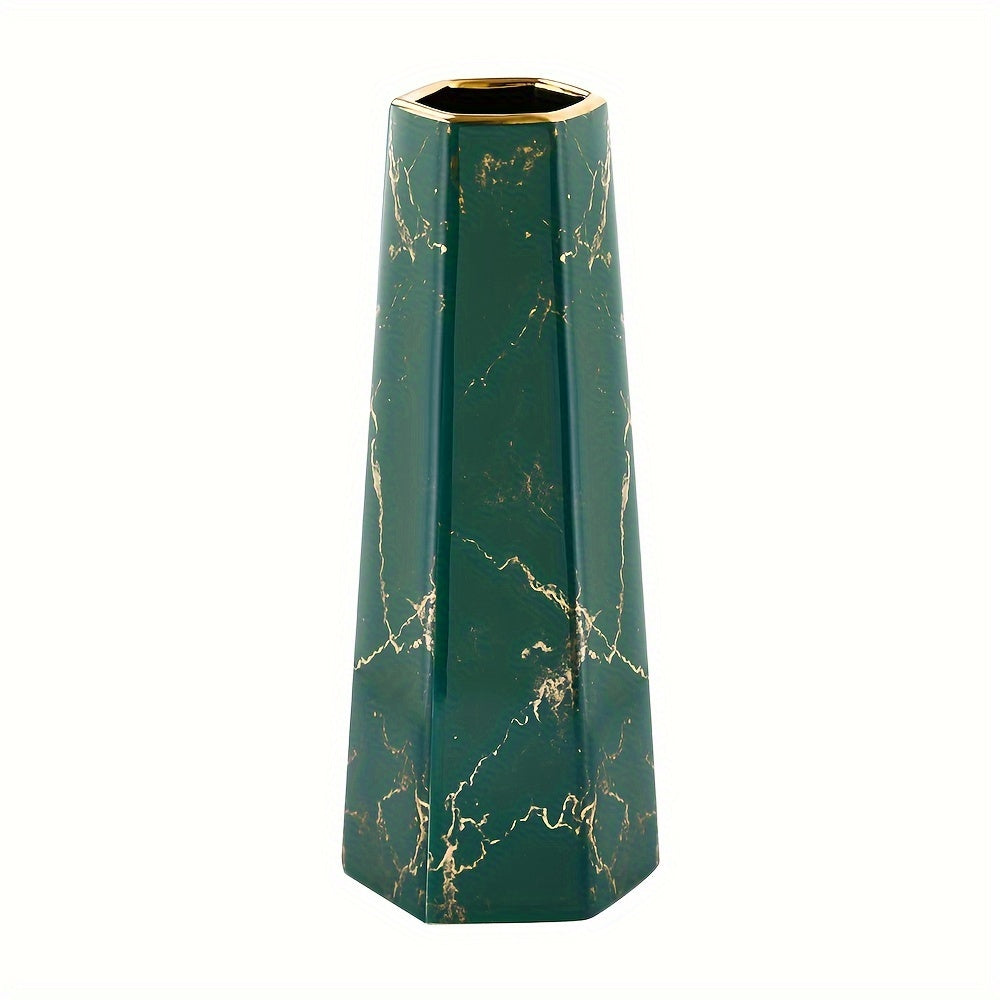 Compact Ceramic Flower Vase – tabletop floral display and modern home decor, White Gold Green Gold Finish Marble Ceramic Flower Vase Home Decor Vase And Table, designed for American homes, daily convenience and practical gifting
