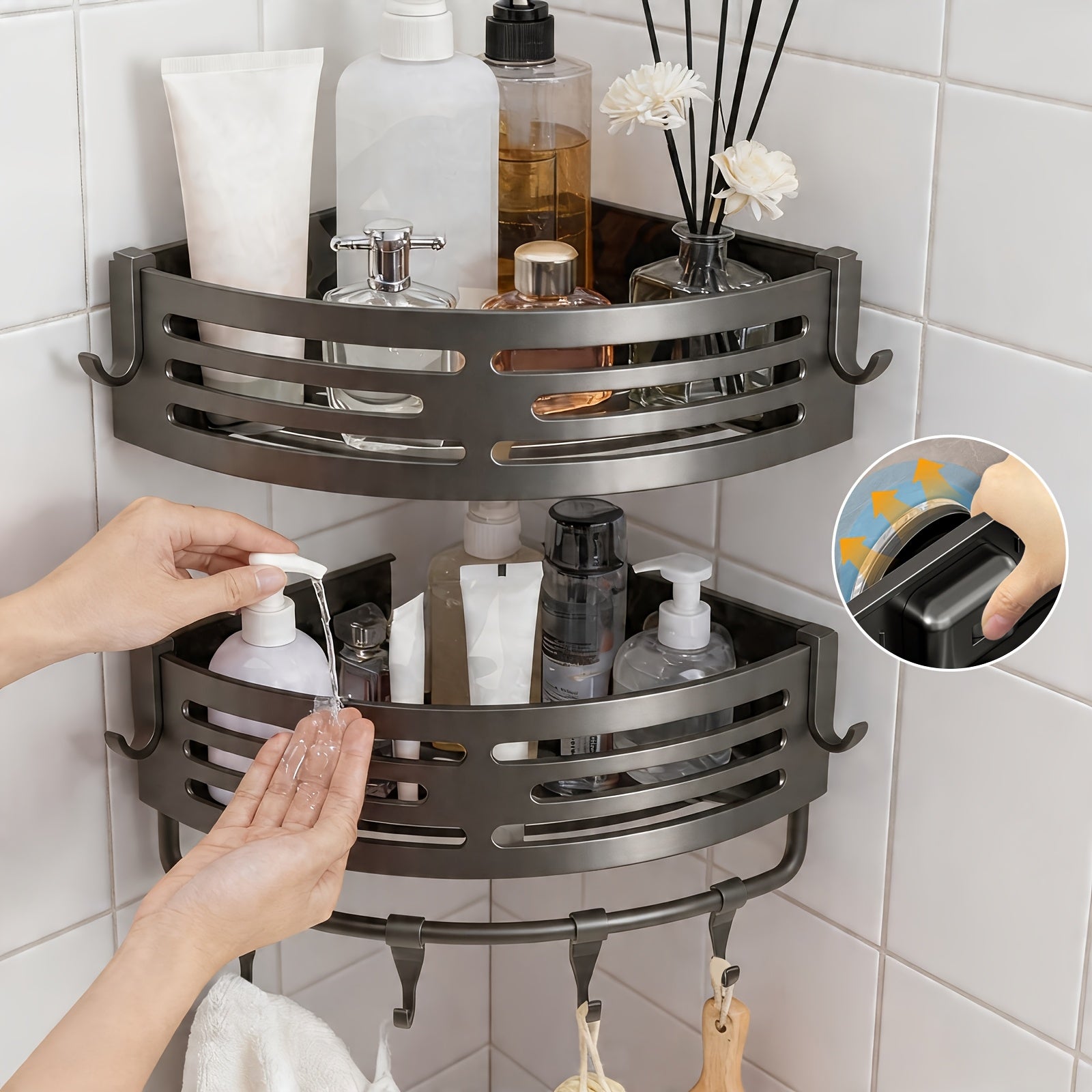 Compact 2pcs Adjustable Home Storage Rack – durable multi-purpose storage, 2pcs 3pcs No-Drill Bathroom Kitchen Triangle Storage Racks Corner Wall-Mounted Shelves Suitable for Shower, designed for American homes, daily convenience and practical giftin