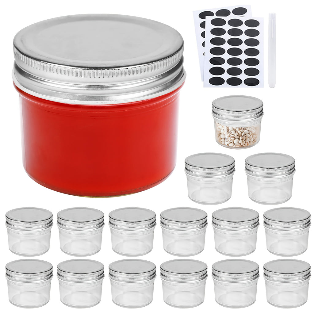 12/16/24/40/48pcs - 4 OZ Mason Jars Canning Jars for Kitchen Organizers And Storage, Jelly Jars with Regular silvery Lids, Ideal for Jam, Honey, Wedding Favors, Shower Favors, Spice Jars, Local Warehouse