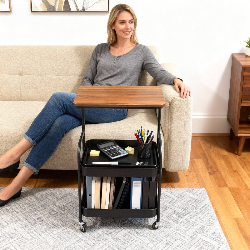 Premium Adjustable Home Storage Rack – durable multi-purpose storage, Three-Tier Metal Utility Cart Metal Storage Rack Rolling Cart with Wooden Tabletop Multifunctional Storage, designed for American homes, daily convenience and practical gifting