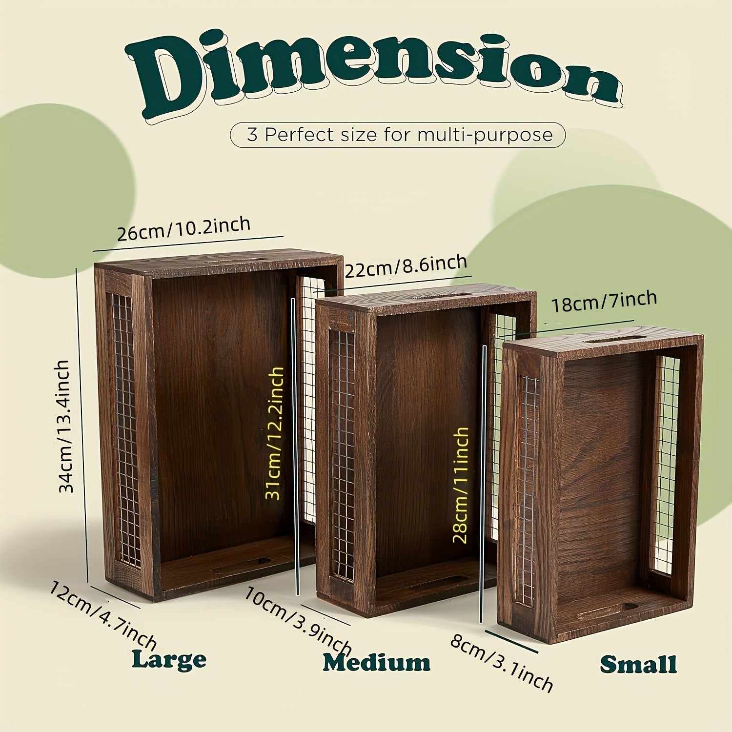 Modern 3pcs Stackable Home Storage Bins – portable space-saving storage, 3pcs Classic Wooden Storage Basket Set - Open Design Easy to Take And Place, designed for American homes, daily convenience and practical gifting
