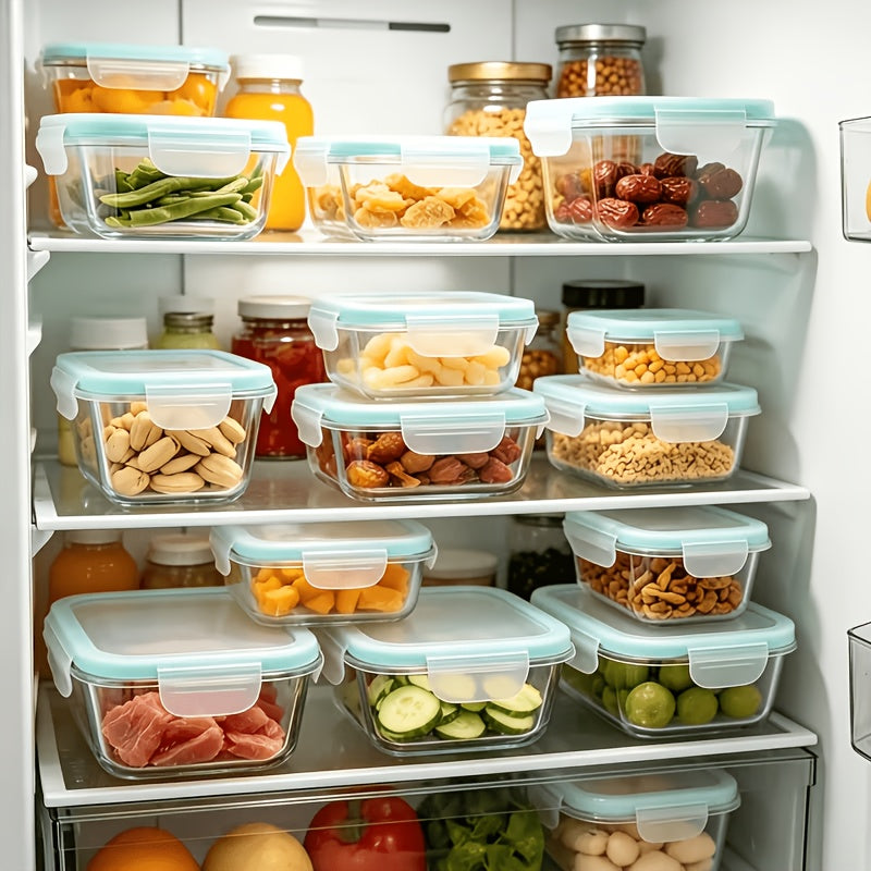 [Glass Food Storage Box] 16pcs Glass Container Seal Food Storage Box, Refrigerator Receive a Case, Leak-Proof Seal, Easy to Clean Design, Microwave/Freezer Safe, Lunch Boxes | Sealed Storage | Durable Glass Box Lid Food Storage Containers (8 Lids And 8 Co