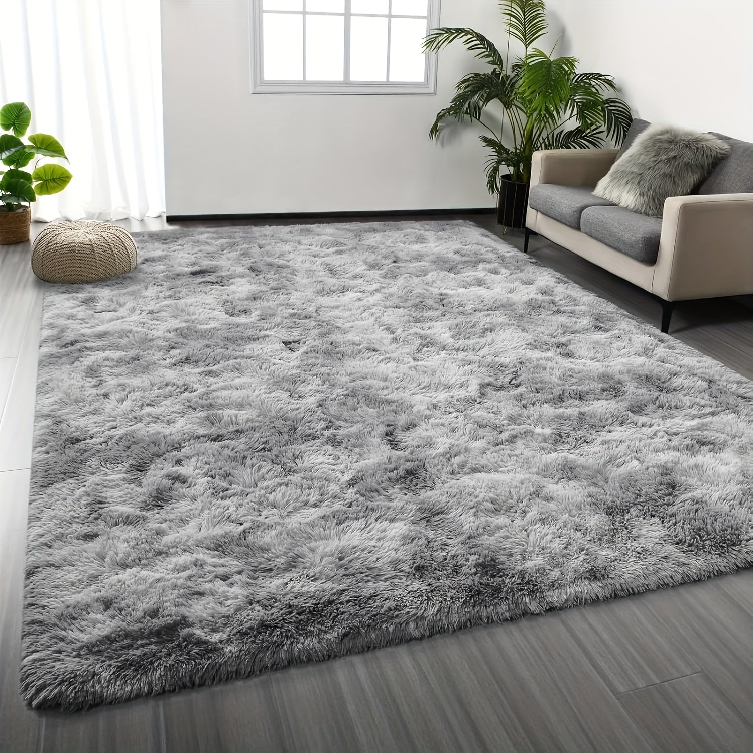 Area Rug – 1pc Luxurious Rectangular Shaggy Plush Carpet Rug - Soft, Fluffy, Tie-dyed, Solid,
