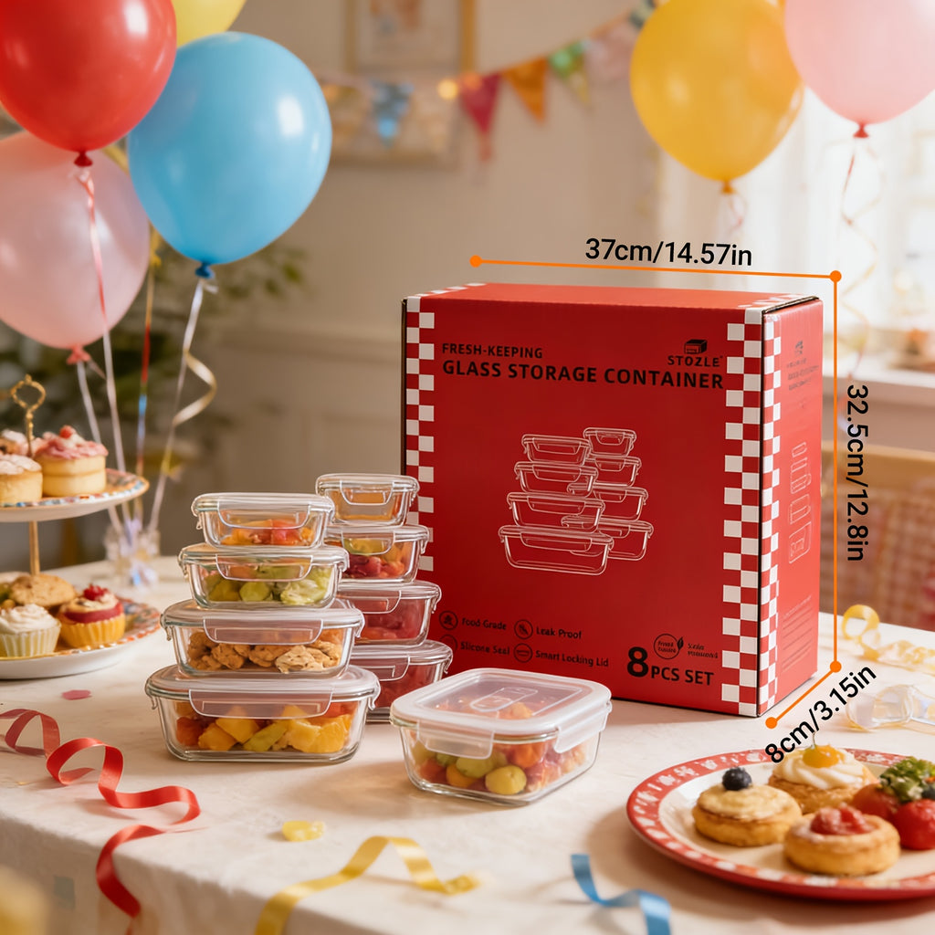 Kitchen Essential – [Glass Food Storage Set] 18pcs Sealed Glass Food Storage Gift Box Set, with Air Holes on The Lids, Perfect for Salads, Fruits, Vegetables And Sandwiches, Lunch Box | Seal