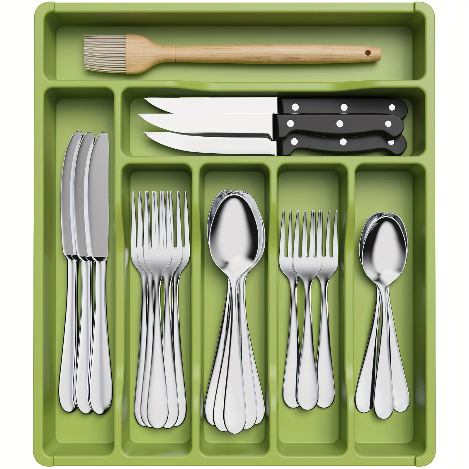 Home Organizer – 5 6 7 Compartment Silverware Drawer Organizer Tray Plastic Cutlery Storage