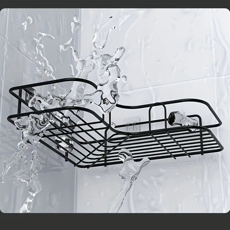Bathroom Organizer – Anti-Rust Stainless Steel Corner Shower Shelf- Multi-Compartment Wall-Mounted Bathroom Organizer for Shampoo, Toner, and Cosmetics, Space-Saving Design, Durable Black Fi