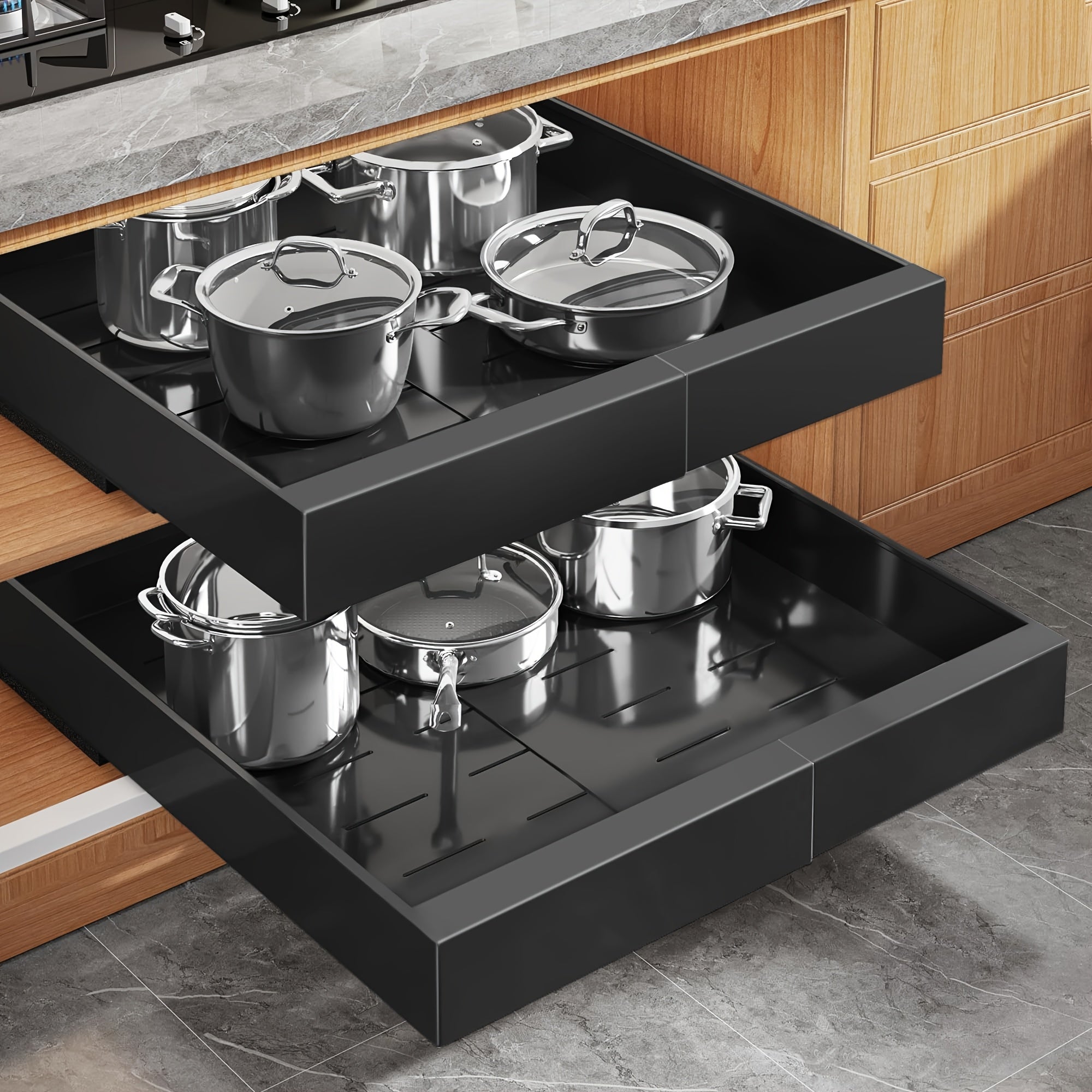 Space-Saving Pull-Out Cabinet Organizer – smooth-access cabinet organization, 4-Pack Expandable Pull-Out Cabinet Organizer Heavy-Duty Carbon Steel Slide-Out Drawer 12 6 -20 5, designed for American homes, daily convenience and practical gifting