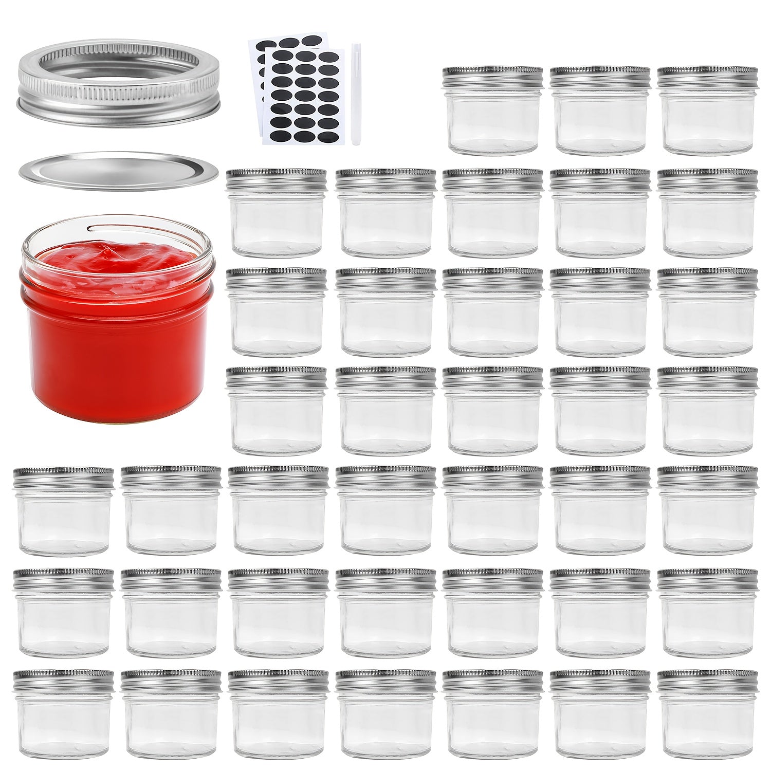 Storage Jars – 16 24 40 48pcs-4Oz Mason Jars Glass Canning Jars With Regular Silver Lids