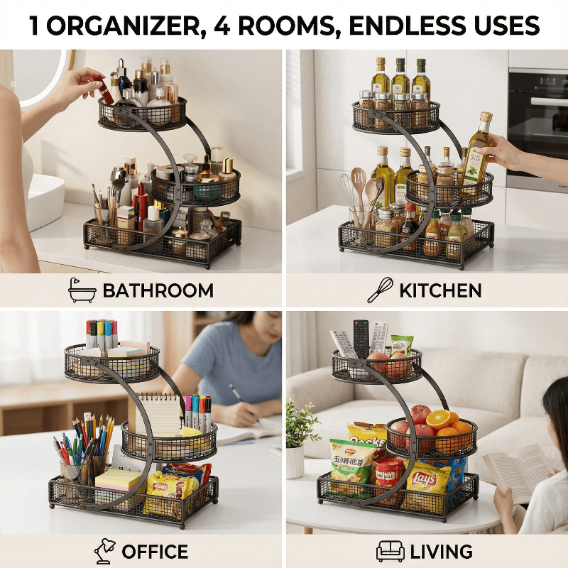 Three-Layer Painted Metal Cosmetic Storage Rack with Tissue Box, Lightweight And Sturdy, Independent Bathroom Countertop Storage Rack, Space-Saving Dressing Table Storage Rack, Suitable for Storing Skincare Products
