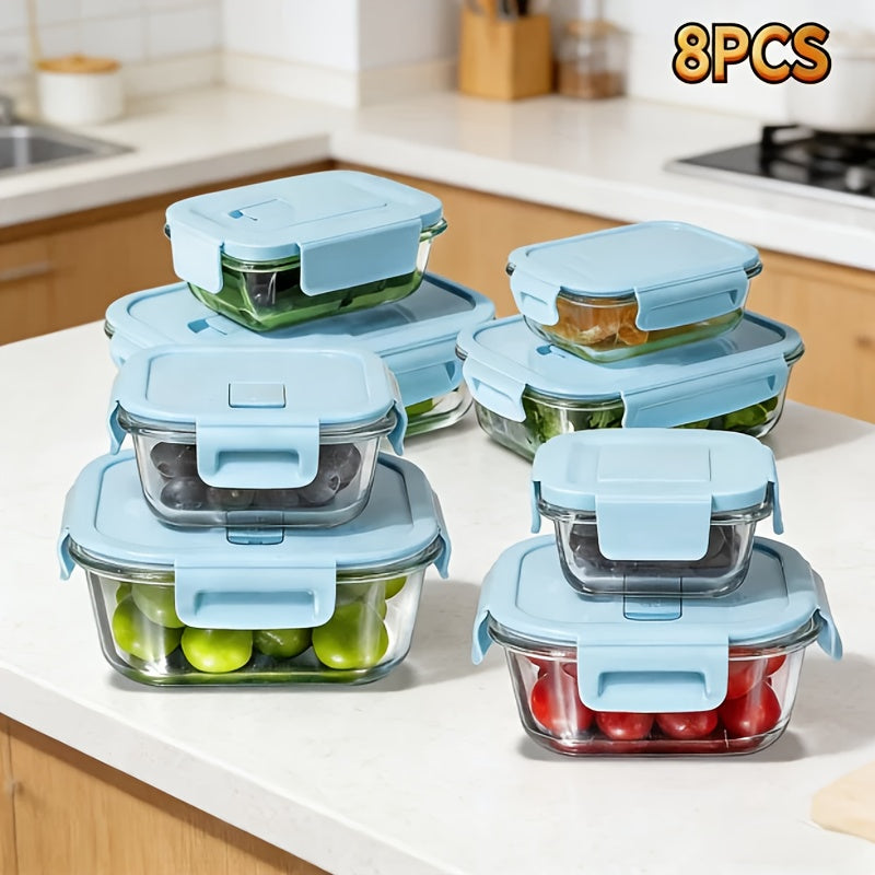Food Storage Containers – leak-resistant reusable meal prep, 8pcs Borosilicate Glass Food Storage Containers
