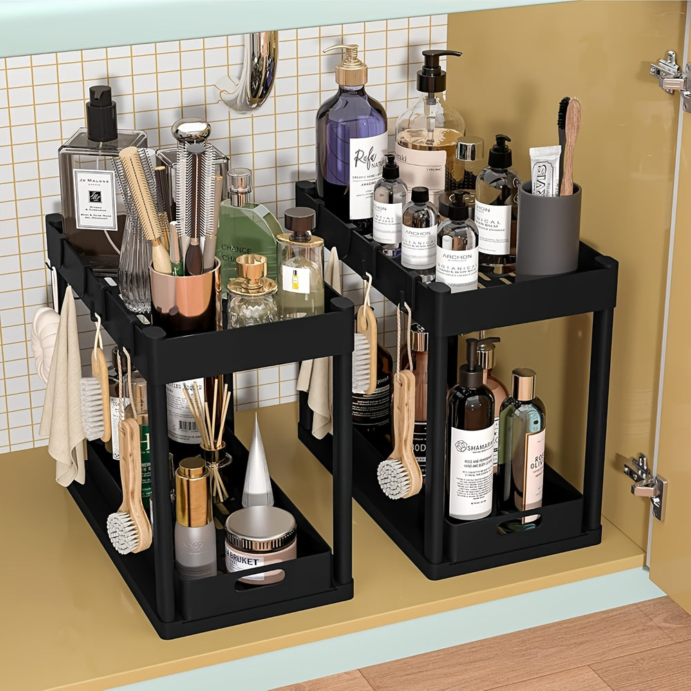 Compact 2 Tier Adjustable Home Storage Rack – durable multi-purpose storage, 1Pcs2pcs Under Sink Organizer Multi-Purpose Storage Shelf 2 Tier Sliding Cabinet Basket Multi-Purpose Kitchen, designed for American homes, daily convenience and practical g