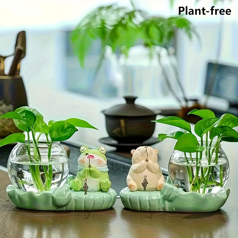 Adorable Ceramic Cat And Frog Hydroponic Flower Pot Collection - a Relaxed Desktop Vase, Ideal for Home Decor Gifts, a Great Option for Christmas And Other Events, Suitable for Indoor Potted Plants, Fun Planting Tools