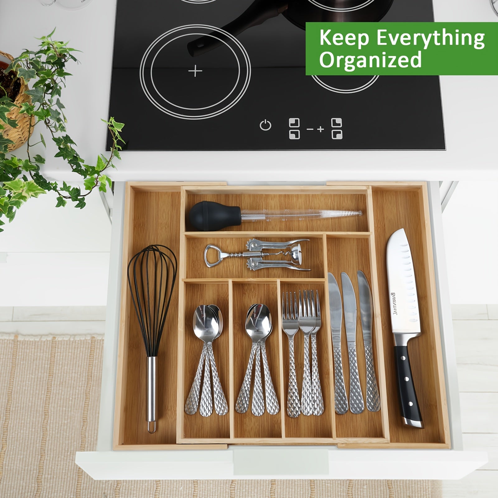 Smart 1pc Stackable Storage Drawer – smooth-access cabinet organization, 1pc Bamboo Expandable Drawer Organizer Adjustable Utensil Drawer Divider for Silverware And Flatware Bamboo, designed for American homes, daily convenience and practical gifting