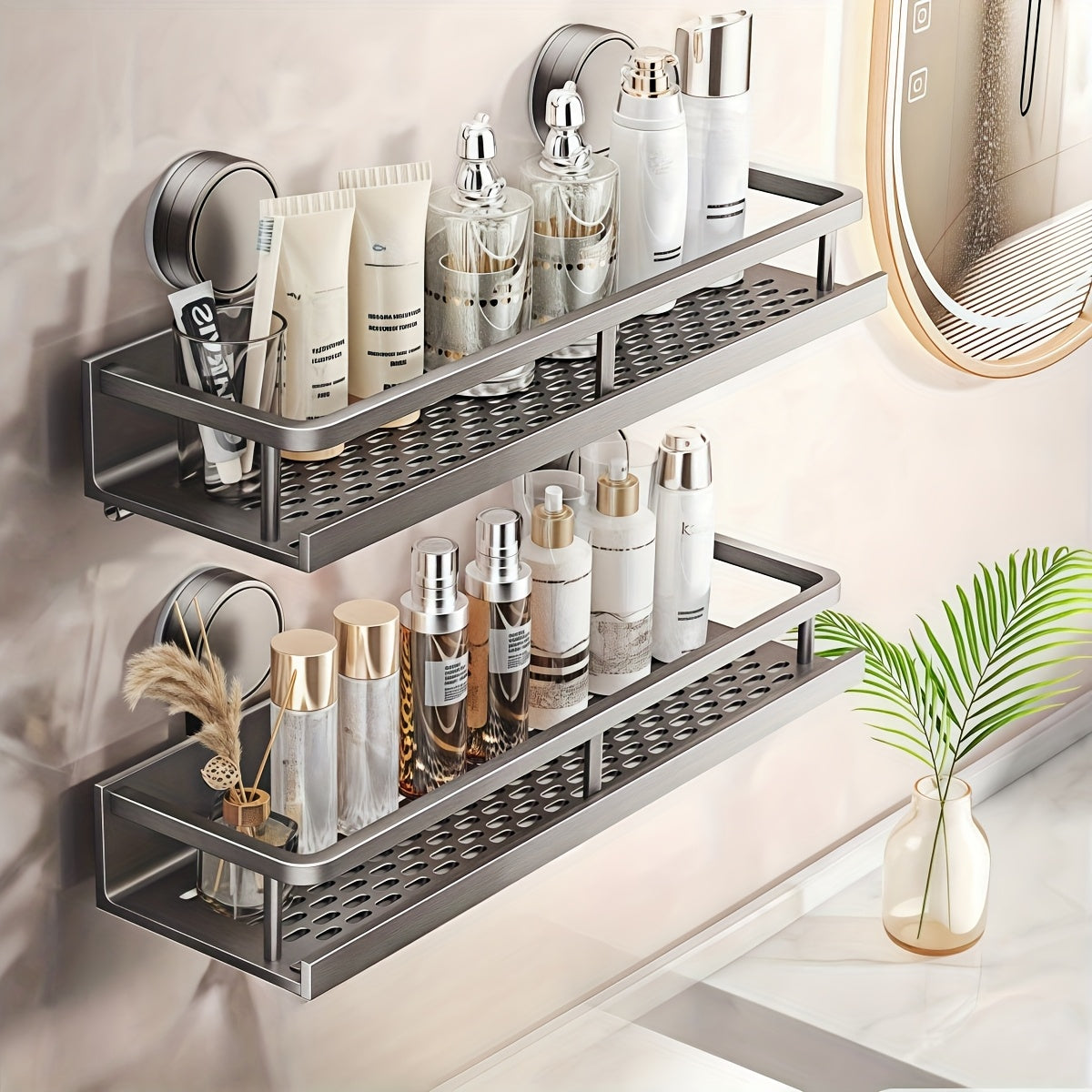 Can Racks, Space-Saving Bathroom Storage Rack - 11.81-In/15.75-In Metal Shelf with Ventilated Grid, Holds Skincare, Plants & Decor, No Drilling Required Storage And Organization