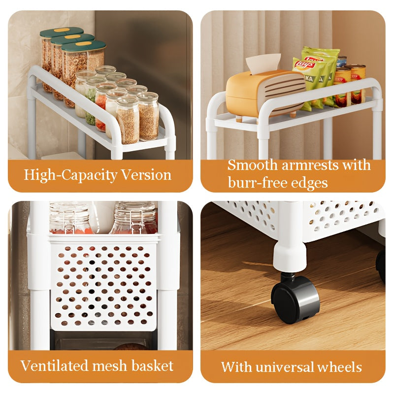 PMMJ Ultra-Slim Storage Rack Fits Bathroom-Kitchen Gaps Perfectly. Features 360° Swivel Casters for Easy Mobility And Multi-Tier Design for Snacks/Essentials. Ideal Mobile Organizer for Living Rooms/Bathrooms The Ultimate Space-Saving Gift