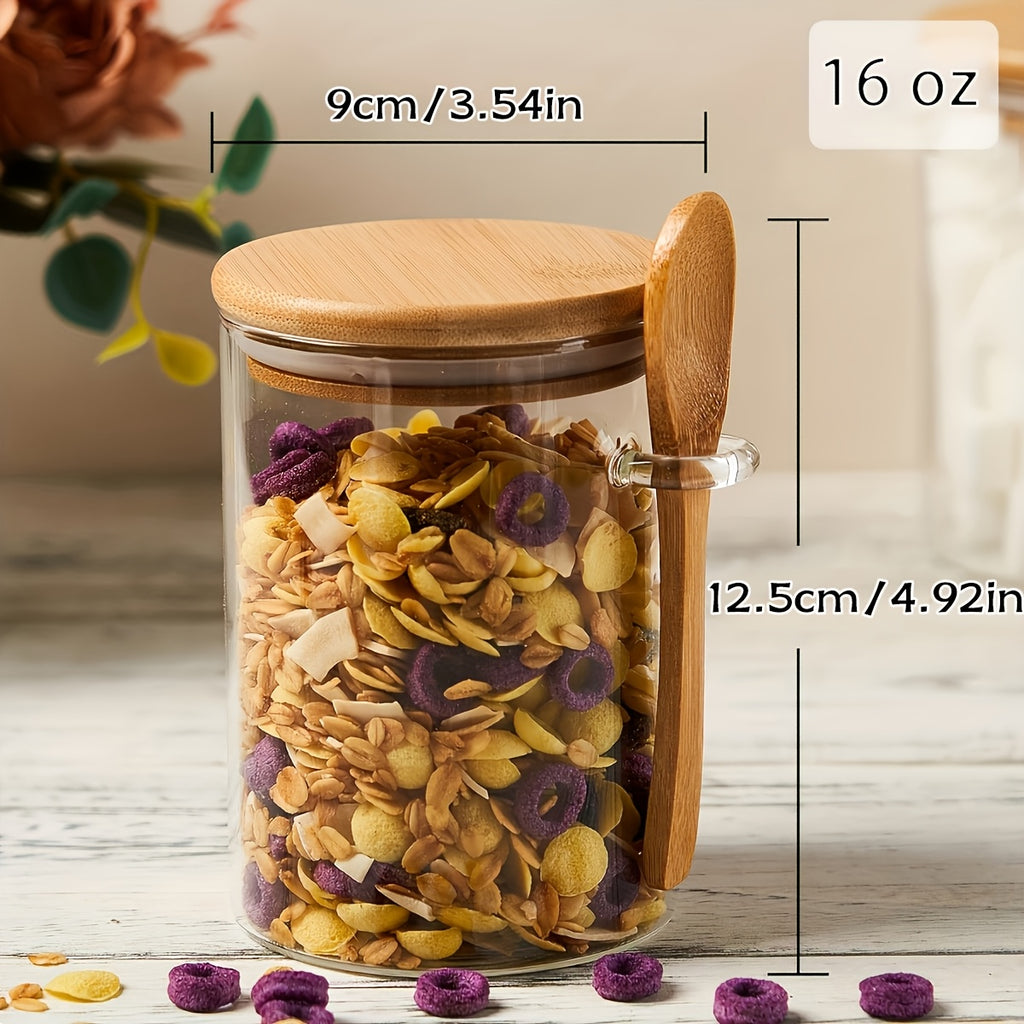 4pcs Local Warehouse 16oz Overnight Oats Glass Jar with Lid, Oatmeal Cup with Spoon, Meal Prep Large Capacity Breakfast Oatmeal Glass Jar Glass Meal Prep Container, Condiment Jar Glass Jar for Storing Oats And Yogurt Perfect Christmas Gift