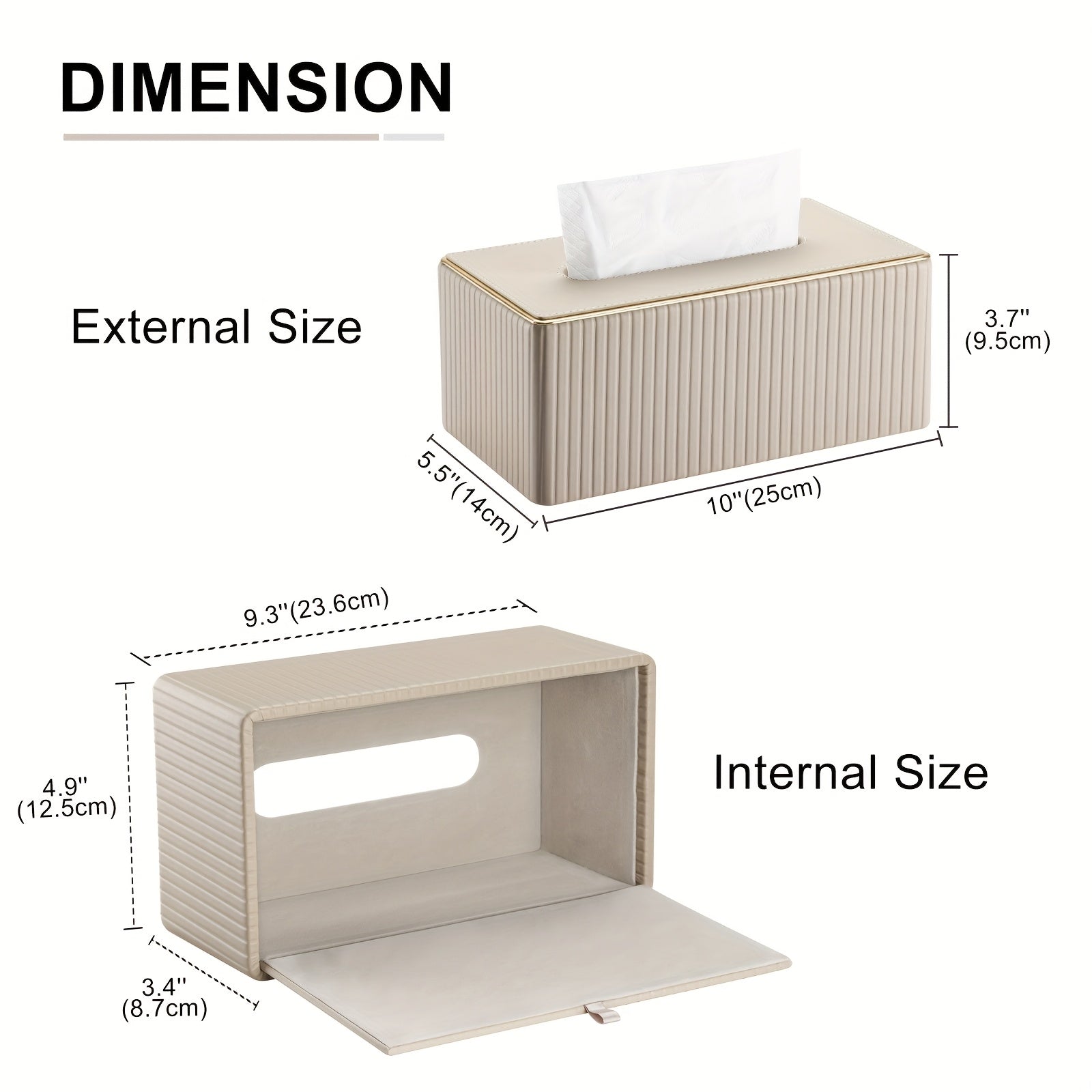Smart Stackable Home Storage Bins – portable space-saving storage, Cream White Vertical Striped Faux Leather Tissue Box With Golden Trim Desktop Napkin Dispenser, designed for American homes, daily convenience and practical gifting