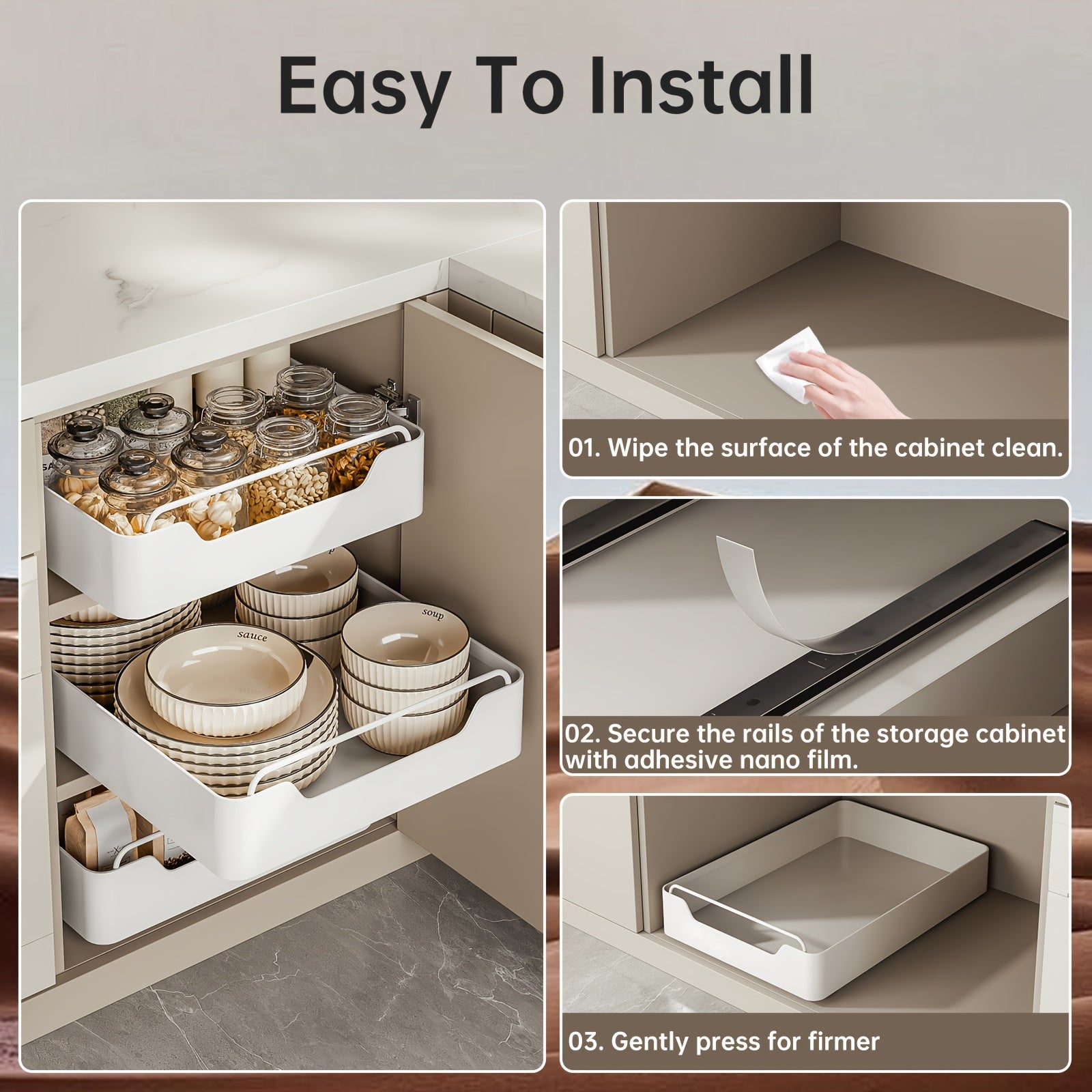 Heavy-Duty 1pc Adjustable Home Storage Rack – durable multi-purpose storage, 1pc Pull-out Organizer No Hole Punching Nano Adhesive Storage Holder Large Capacity Single Layer, designed for American homes, daily convenience and practical gifting