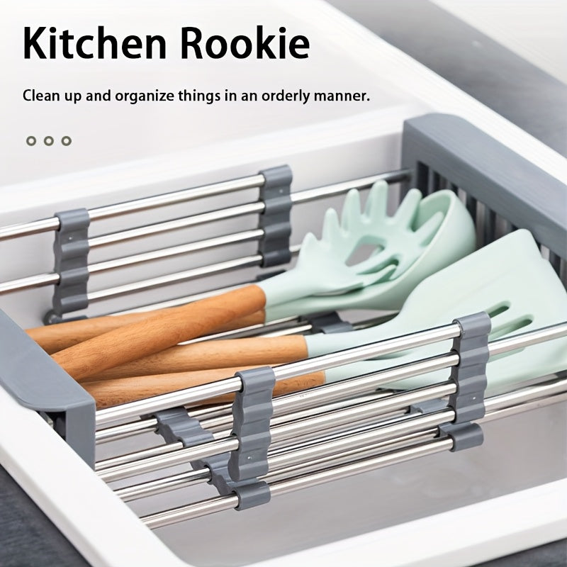 Kitchen Essential – Stainless Steel Retractable Drainage Basket, Kitchen Sink, Fruit And Vegetable Basket, Vegetable Rack, Household for Modern US Homes, easy meal prep and organization, Ver