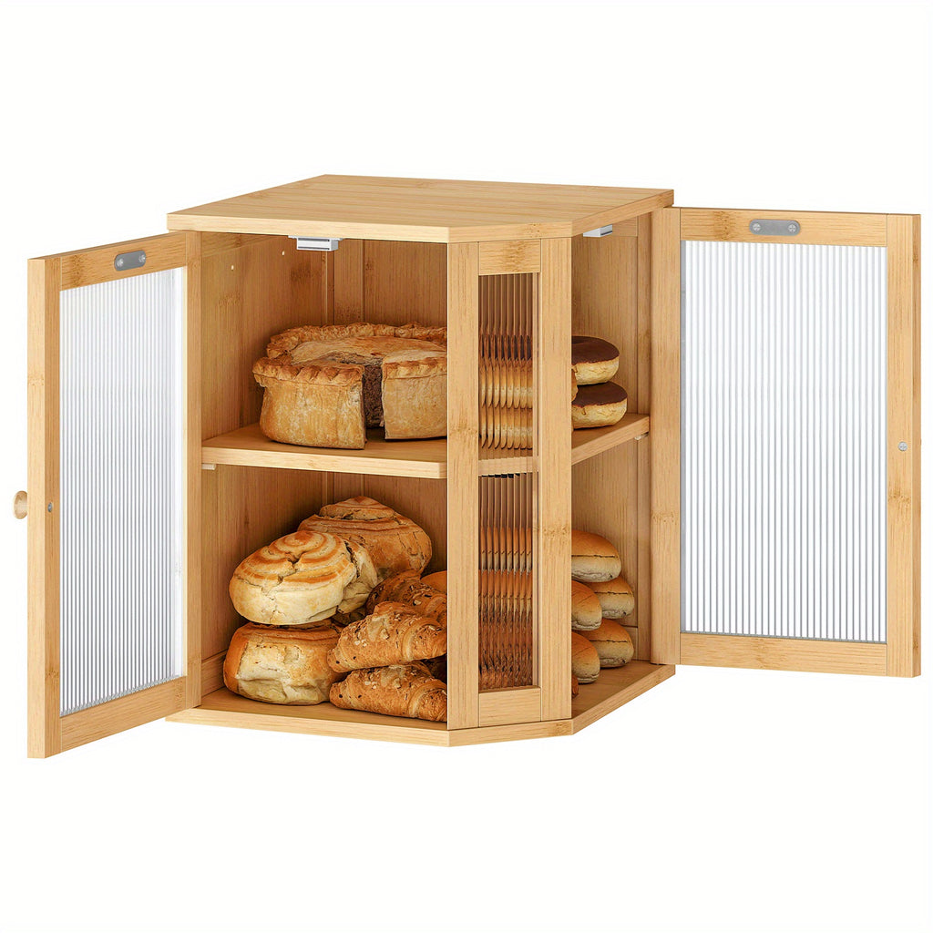 Modern Countertop Bread Storage Box – fresh-bread countertop organization, Natural Bamboo Bread Box Kitchen Countertop Corner Bread Box Large Capacity 2-Tier Bread Box, designed for American homes, daily convenience and practical gifting