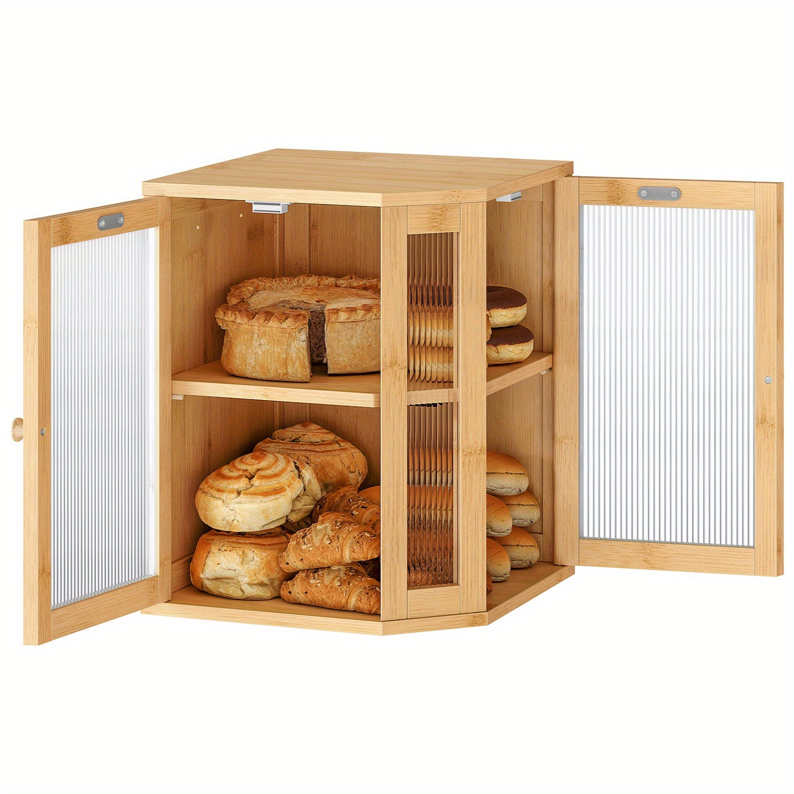 Modern Countertop Bread Storage Box – fresh-bread countertop organization, Natural Bamboo Bread Box Kitchen Countertop Corner Bread Box Large Capacity 2-Tier Bread Box, designed for American homes, daily convenience and practical gifting