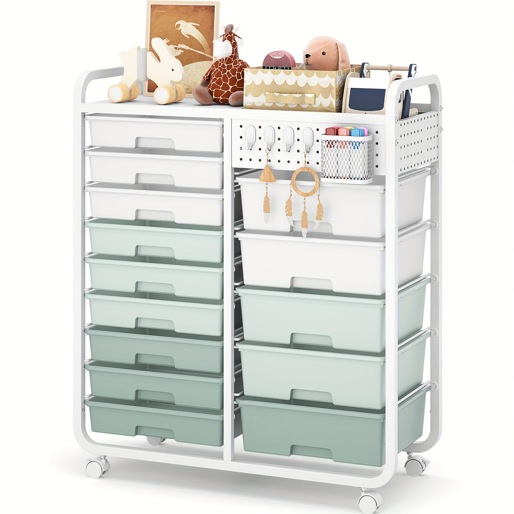 Space-Saving Pull-Out Cabinet Organizer – smooth-access cabinet organization, TOOLF 14-Drawer Rolling Storage Cart with Tabletop Pegboard Mobile Utility Cabinet on Wheels -, designed for American homes, daily convenience and practical gifting