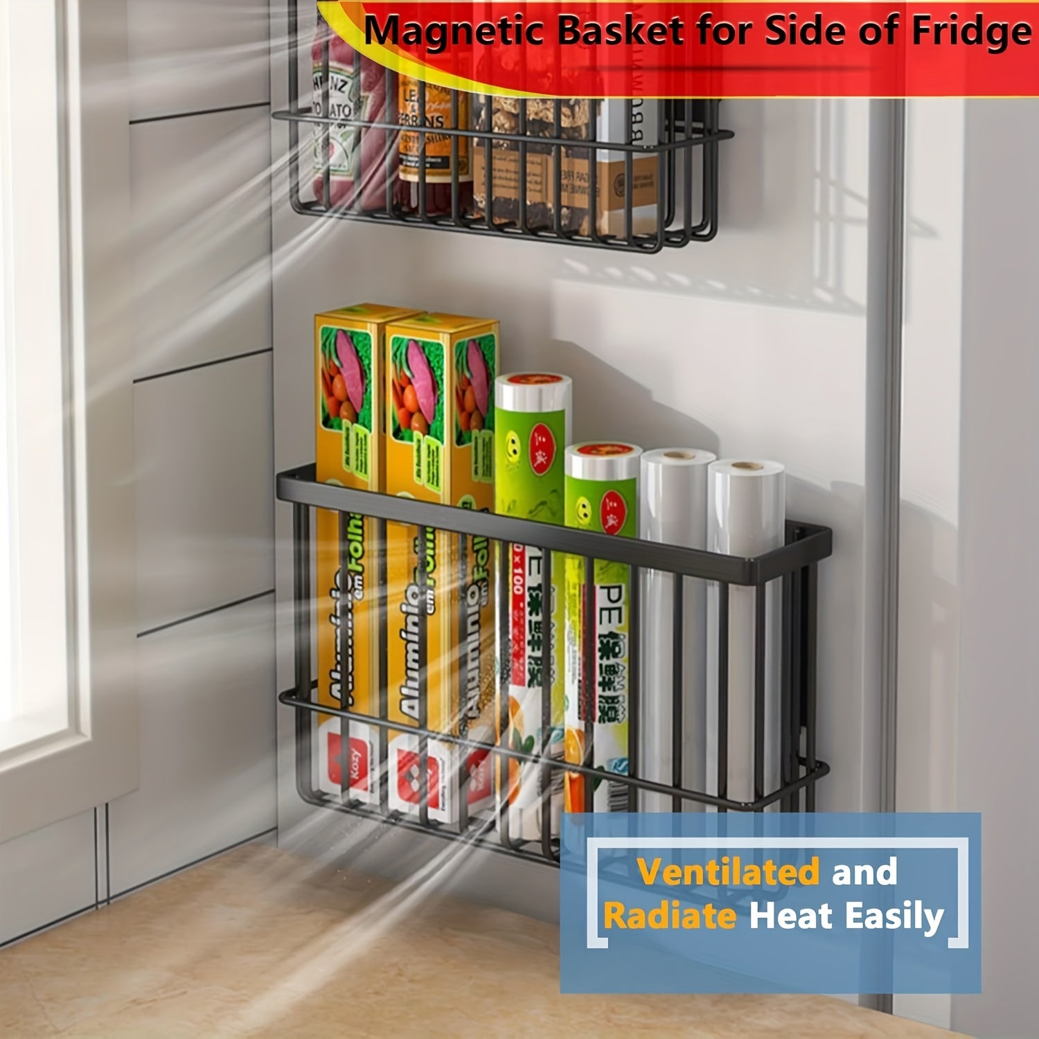 Magnetic Shelf for Fridge, Dryer Ball Storage Bins, Magnetic Basket Shelf for Refrigerator Pantry Kitchen Counter Laundry Organizer, Or Any Metal Surface, Can Hold Spices, Cans, Bottles, And Storage Baskets, Shelf Baskets