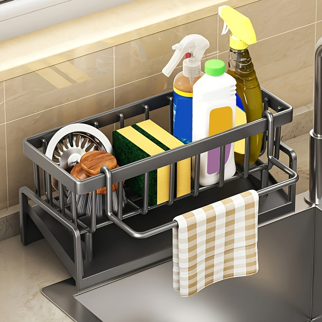 Kitchen Essential – Kitchen Sink Caddy with Drainage, Kitchen Sink Organizer with Removable Brush Holder, Sink Caddy with Drainage for Dishwashing Brush, Sponge, Soap And Scrubbing Additions