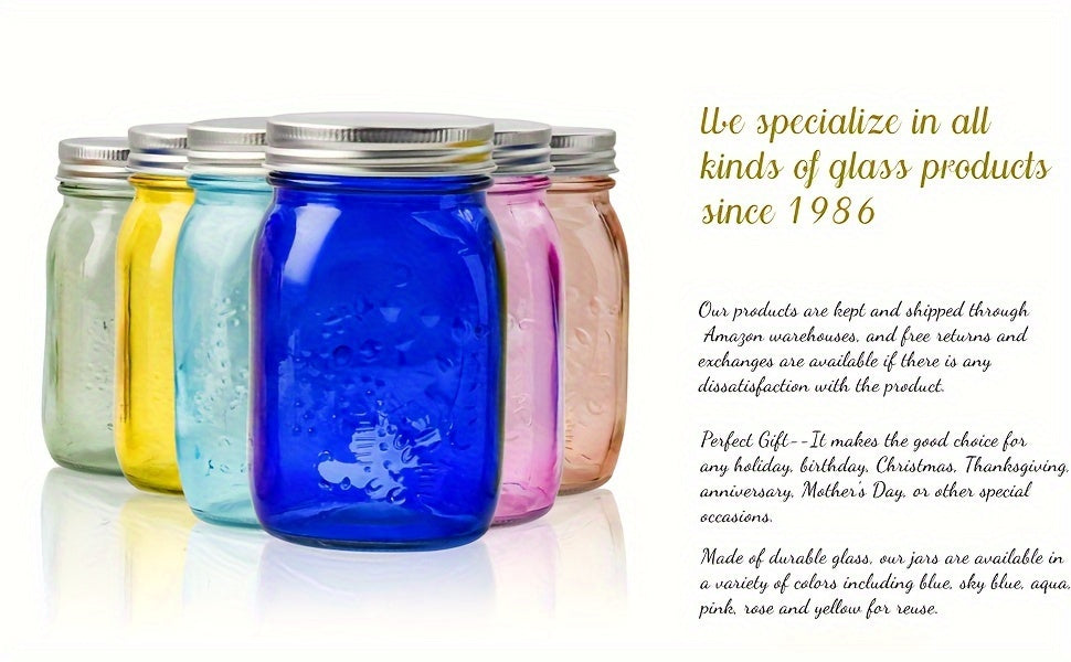 Amzcku 16 Oz Blue Mason Jars with Lids, Regular Mouth Canning Jars, 6 Pack Versatile Glass Containers for Storage, Canning, Pickling, Preserving, Fermenting, Crafts And Decoration