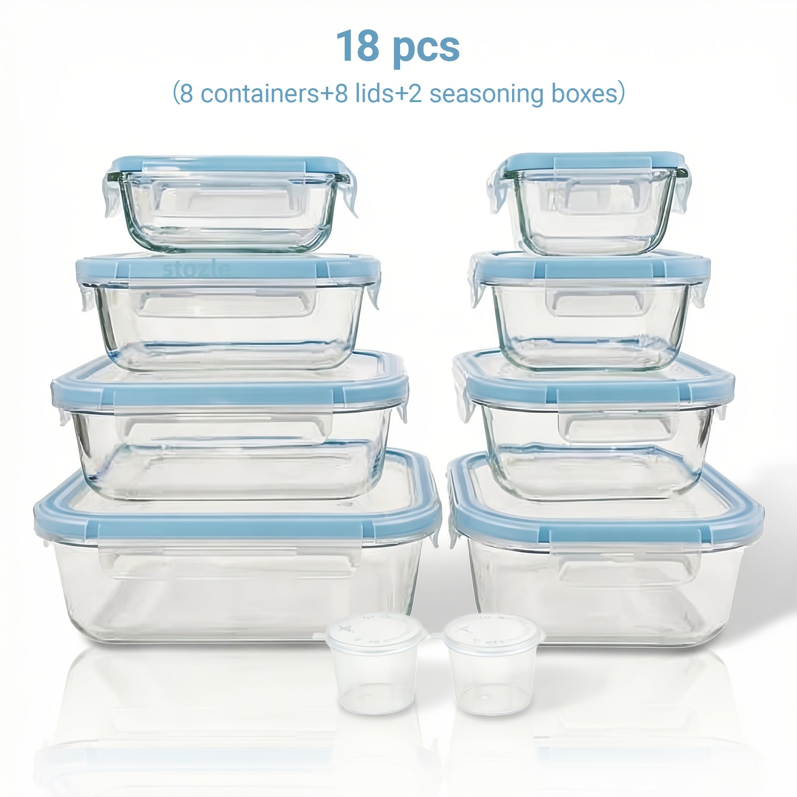 Smart 18pcs Glass Meal Prep Container Set – leak-resistant reusable meal prep, 18pcs 8 Lids 8 Containers 2 Spice Boxes Sealed Glass Food Storage Gift Box, designed for American homes, daily convenience and practical gifting