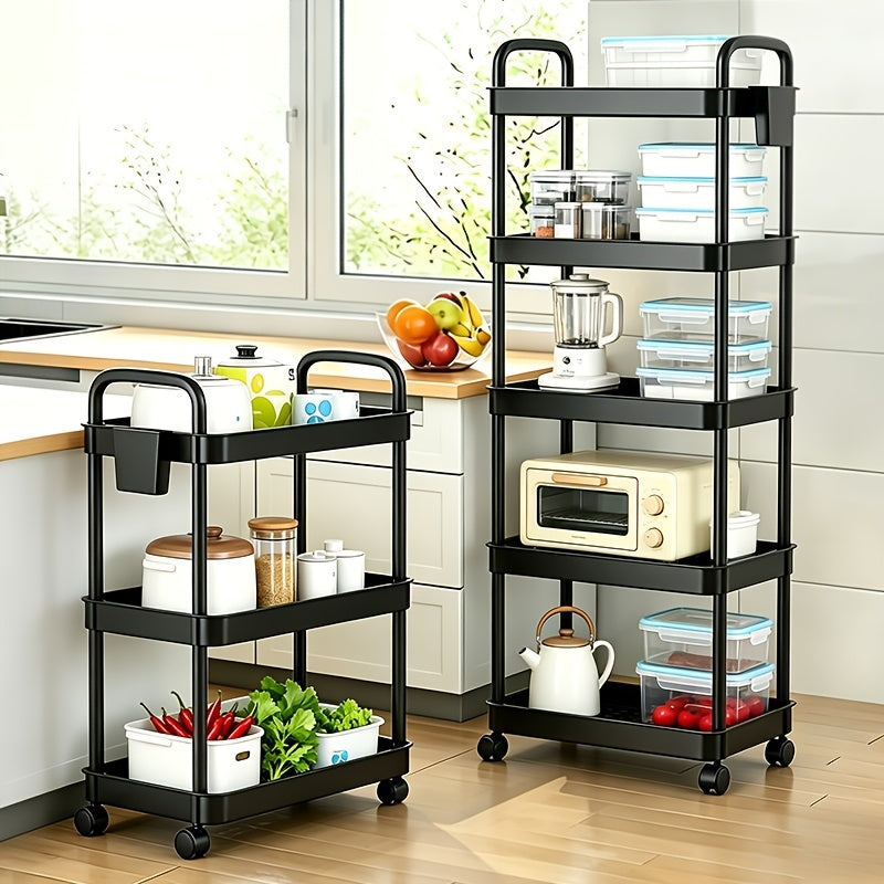 Modern Adjustable Home Storage Rack – durable multi-purpose storage, 3 4 5-Tier Plastic Rolling Utility Cart with Handle Multi-Functional Storage Trolley for Office, designed for American homes, daily convenience and practical gifting