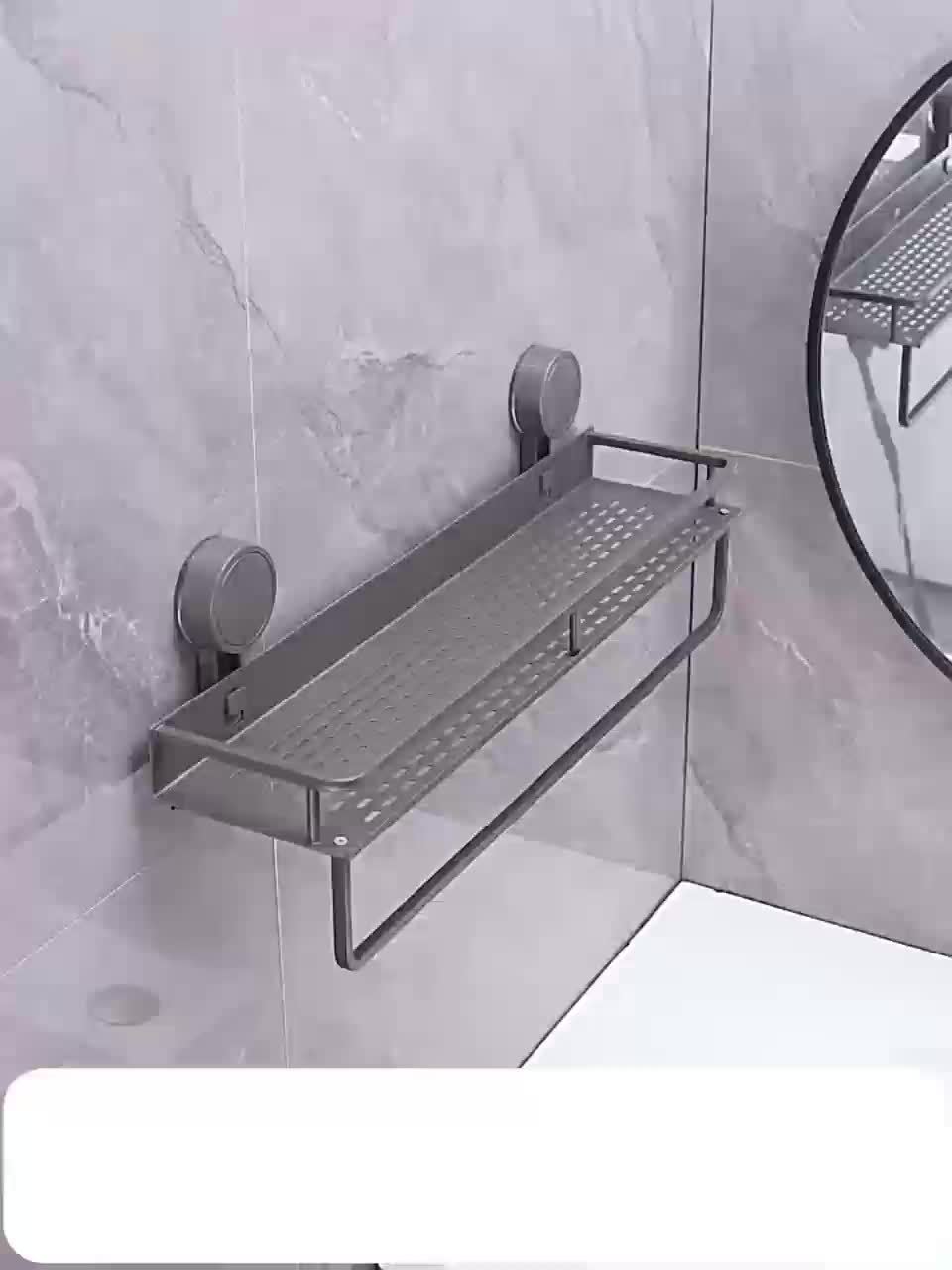 Non-Damaging Suction Cup Shower Shelf - 11.81-In/15.75-In Gray Metal Bath Organizer, 2-Tier Quick Installation And Detachable Design, Shelves