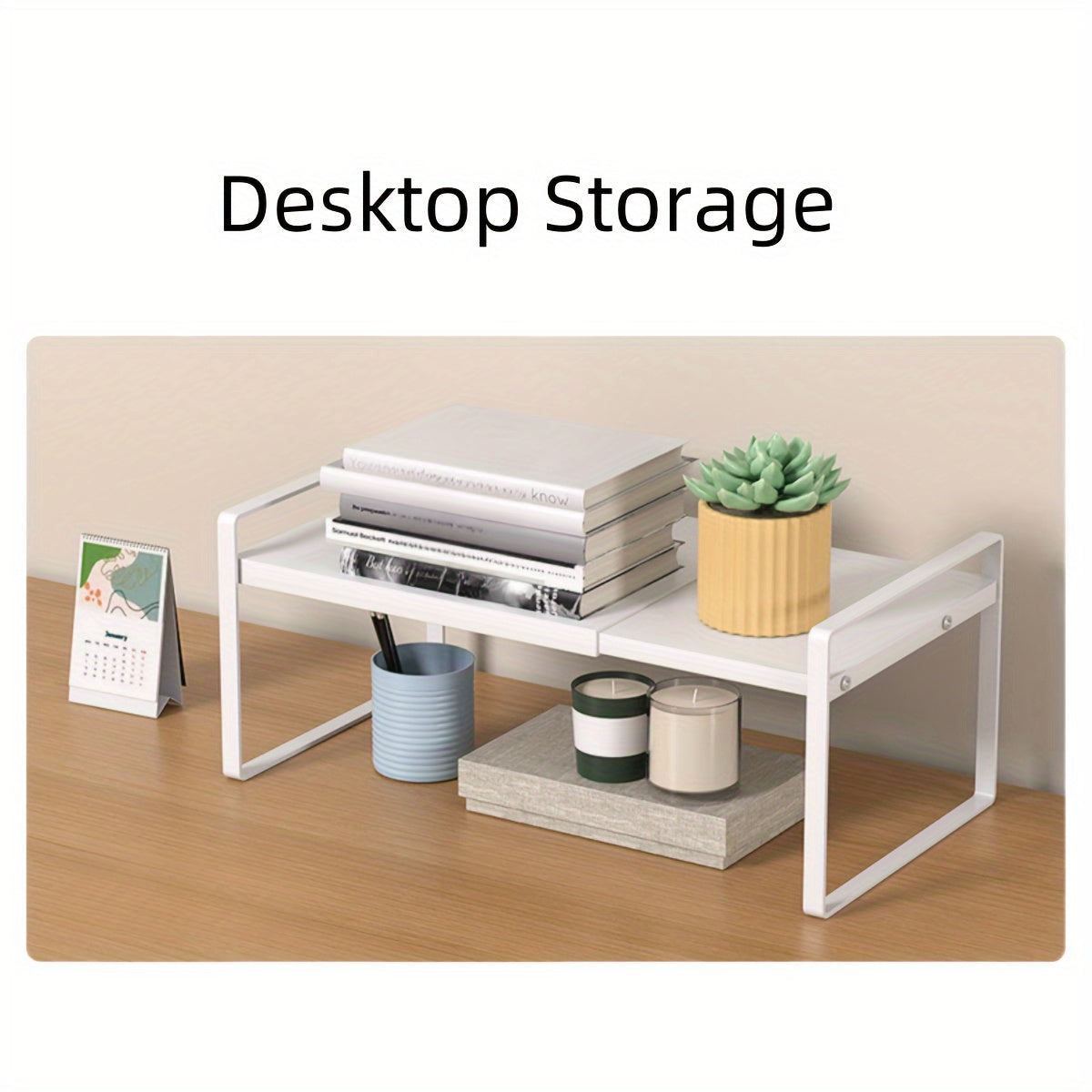 Cabinet Shelf Expandable Height Adjustable Organizer Riser for Kitchen Cabinet Pantry Cupboard Under Sink Countertop Organization Storage Space Saver Stackable Heavy Duty Metal, White/Black, for Christmas Gifts, Standing Shelf, Standing Shelf