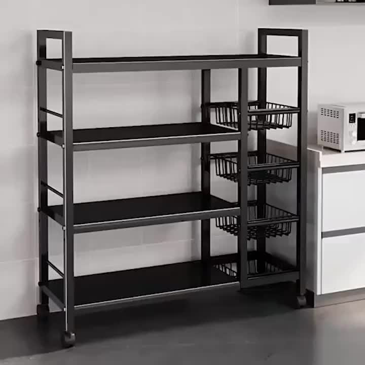 Smart Adjustable Home Storage Rack – durable multi-purpose storage, Kitchen Storage Shelf with Mesh Baskets Metal Frame Serving Cart with Wheels Rolling Baker, designed for American homes, daily convenience and practical gifting