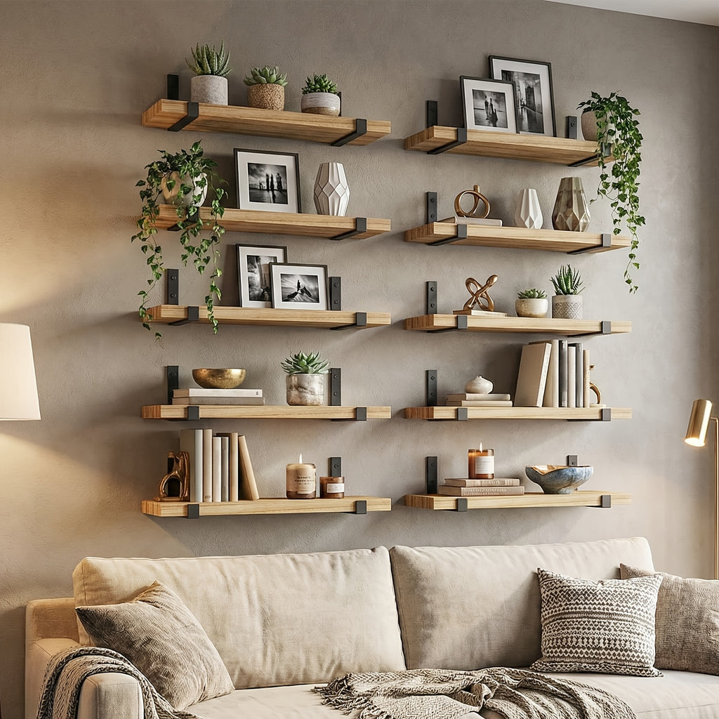 Space-Saving 10pcs Home Storage Organizer – space-saving everyday organization, TOMNK 10pcs Floating Shelves for Wall 15 8 5 9in Wall Shelves for Bedroom, designed for American homes, daily convenience and practical gifting