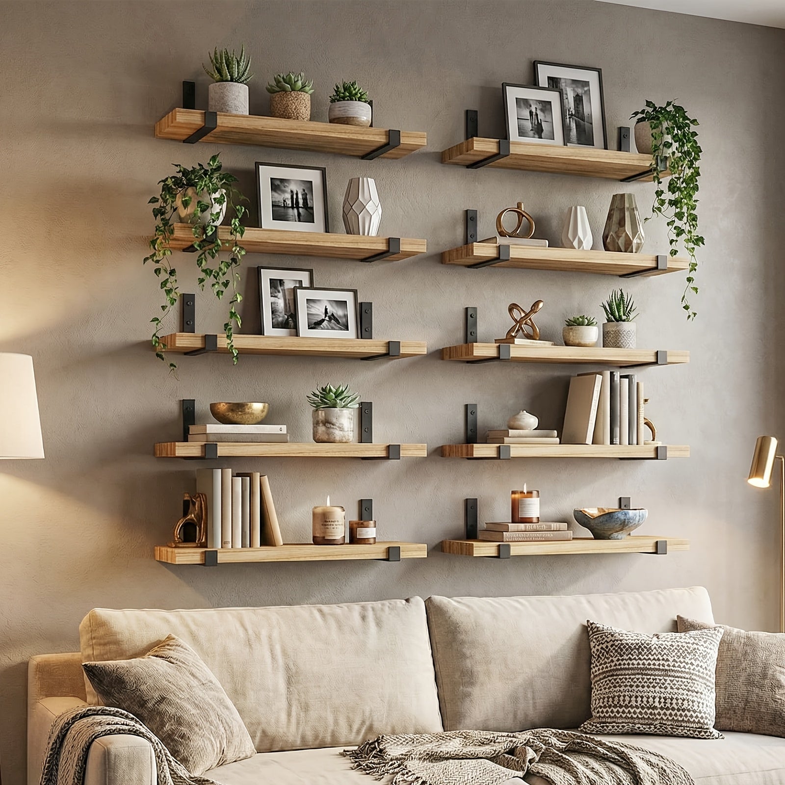 Space-Saving 10pcs Home Storage Organizer – space-saving everyday organization, TOMNK 10pcs Floating Shelves for Wall 15 8 5 9in Wall Shelves for Bedroom, designed for American homes, daily convenience and practical gifting