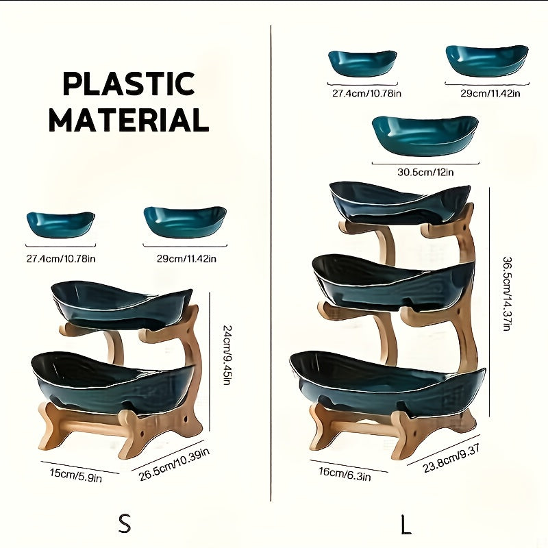 2/3 Tier Luxurious Wooden Elegant Fruit Stand- Double Layer Fruit Bowl and Creative Candy Display- Made of Natural Wood, Suitable Snack Tray for Living Room, Space-saving Design, Easy to Assemble, Father'S Day Gift, Kitchen Dessert Tray