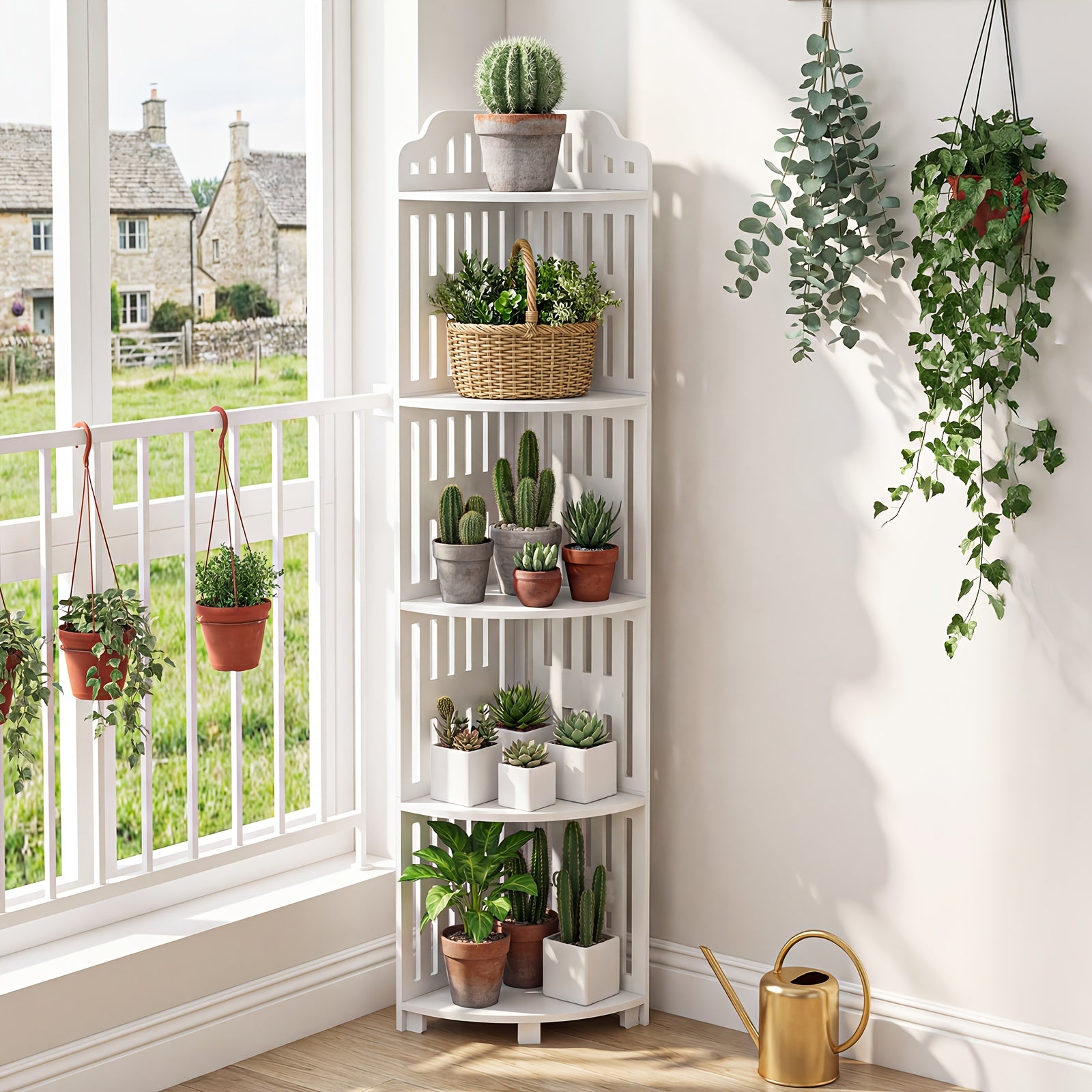 Storage Rack – 5-Tier Corner Storage Shelf, 43.31inch Tall Freestanding Organizer, Waterproof PVC
