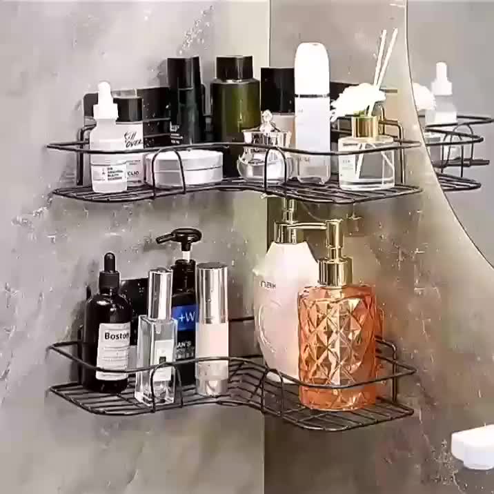 Bathroom Organizer – Anti-Rust Stainless Steel Corner Shower Shelf- Multi-Compartment Wall-Mounted Bathroom Organizer for Shampoo, Toner, and Cosmetics, Space-Saving Design, Durable Black Fi